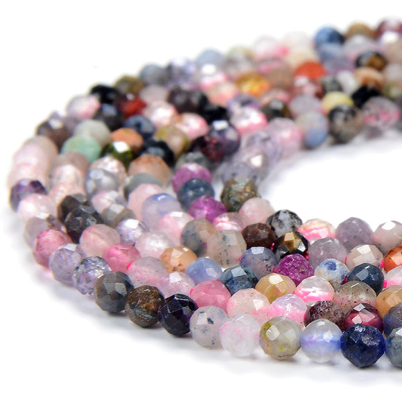 2MM Natural Multi Color Galaxy Mix Stones Gemstone Micro Faceted Round Loose Beads 15.5 inch Full Strand (80017901-P82)