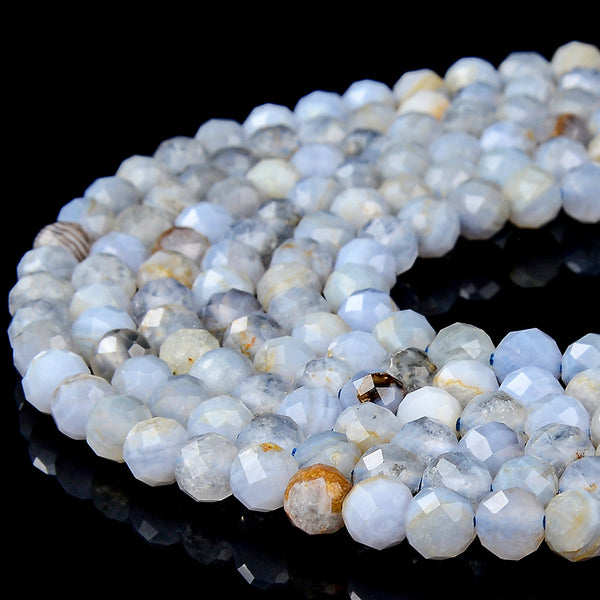 Natural Chalcedony Blue Lace Agate Gemstone Grade A 5MM Micro Faceted Round Loose Beads 15 inch Full Strand (80018196-P95)
