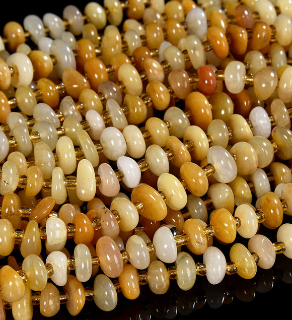 Natural Yellow Jade Gemstone Pebble Nugget Freeform Rondelle 8-10MM Loose Beads (D559)