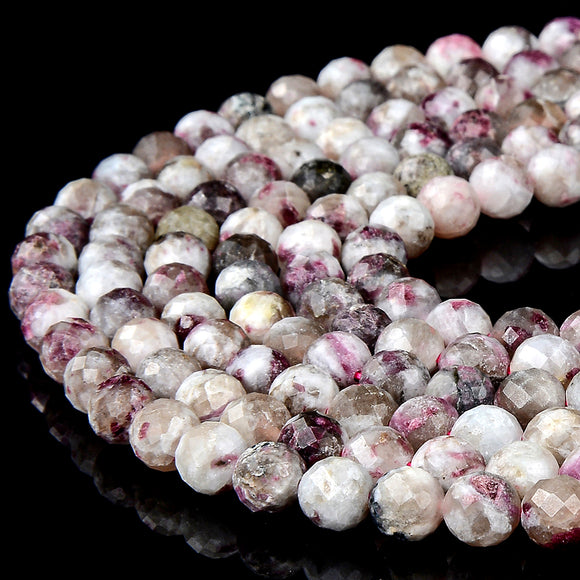 Natural Madagascar Red White Eudialyte Gemstone Grade A 6-7MM Micro Faceted Round Loose Beads 15 inch Full Strand (80018216-P97)