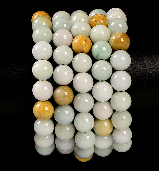Natural Multi Color Burma Jade Gemstone Grade AA Round Bracelet 9-10MM 7.5 inch Strand (80021377-S57)