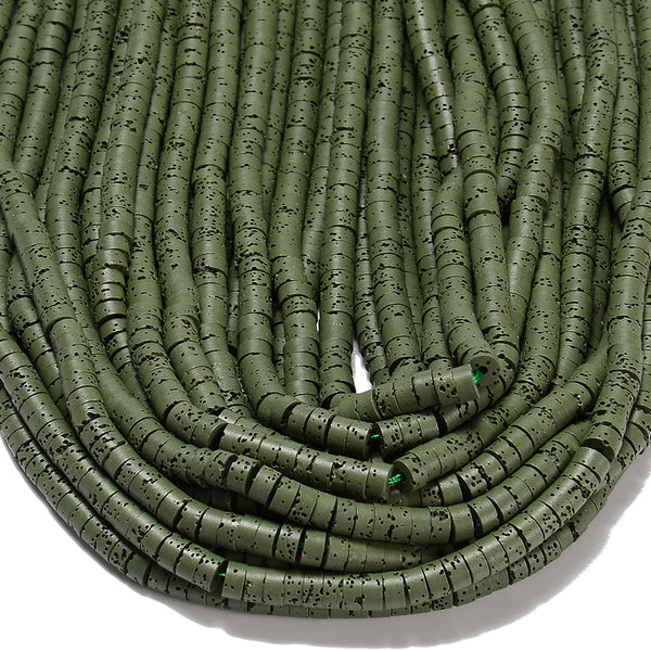Dark Green Lava Gemstone Rondelle Heshi Slice 4X2MM 6X3MM Loose Beads (D645)