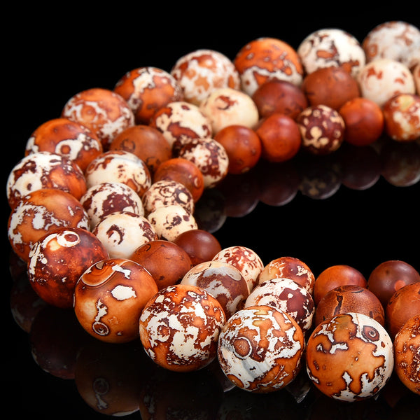 Matte Orange Brown Tibetan Dragon Agate Mala Antique Boho Beads Gemstone Round 8MM 10MM Loose Beads (D518)