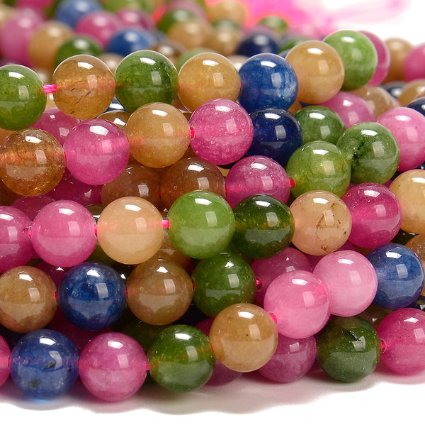 Tourmaline Color Jade Gemstone Round 8MM Loose Beads 14.5 inch Full Strand (80020107-D619)