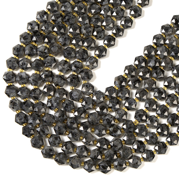 Natural Larvikite Labradorite Gemstone Micro Faceted Hexagon Star 11MM Loose Beads 7.5 inch Half Strand (80021531-D722)