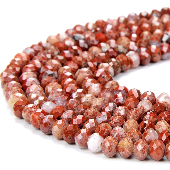 Natural Red White Brecciated Jasper Gemstone Grade A 4X3MM Micro Faceted Rondelle Loose Beads 15 inch Full Strand (80018112-P88)