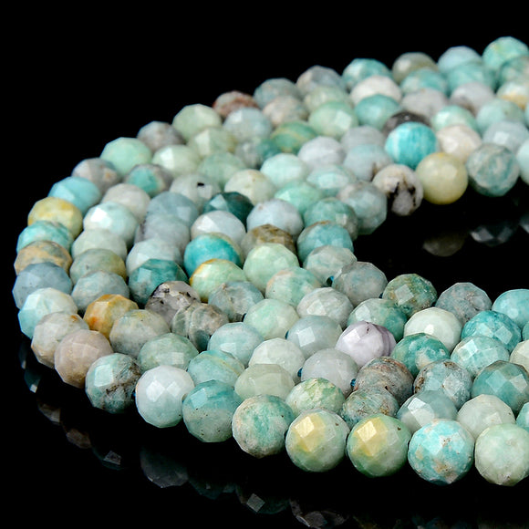 Natural Amazonite Gemstone Grade A 6-7MM Micro Faceted Round Loose Beads 15 inch Full Strand (80018247-P99)