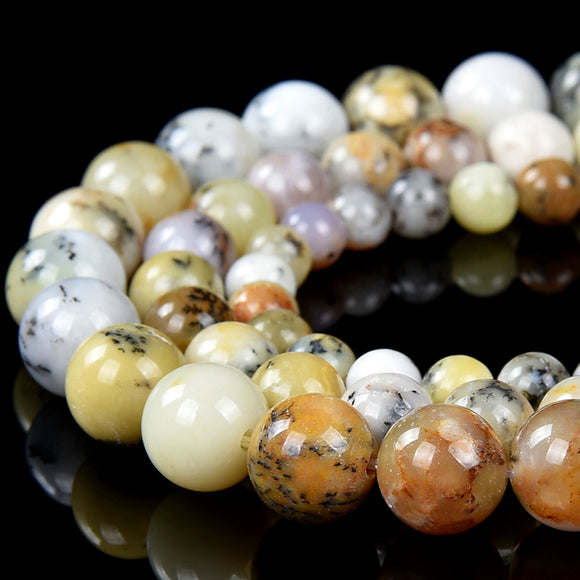 Natural Yellow Dendrite Opal Gemstone Grade AAA Round 6MM 8MM 10MM Loose Beads (D483)