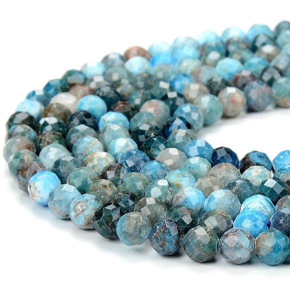 Natural Blue Apatite Gemstone Grade A Micro Faceted Round 6MM Loose Beads (P98)