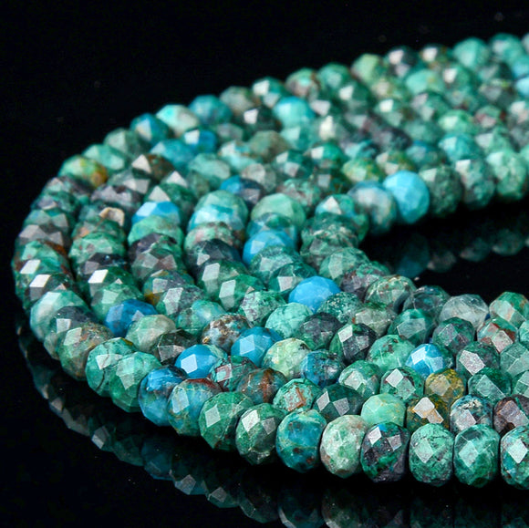 Natural Chrysocolla Azurite Gemstone Grade AAA 4X2MM Micro Faceted Rondelle Loose Beads 15 inch Full Strand (80018124-P89)