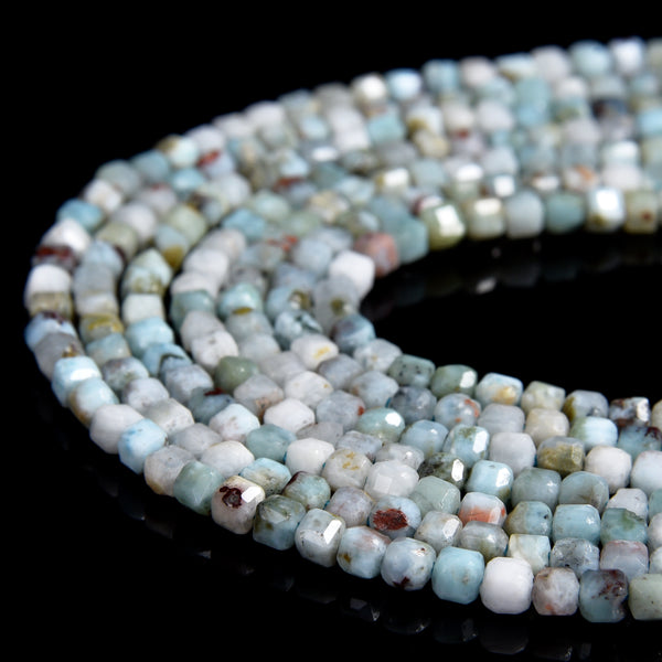 Natural Dominican Larimar Gemstone Grade A Faceted Diamond Cut Cube 2MM Loose Beads (P116)