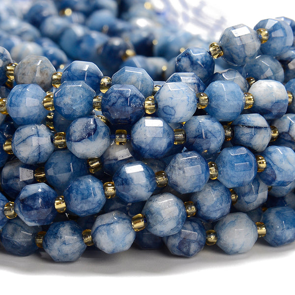 Blue Jade Gemstone Faceted Prism Double Point Cut 8MM Loose Beads (D634)