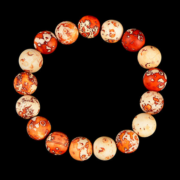 Matte Orange Brown Tibetan Dragon Agate Gemstone Grade AAA Round Bracelet 12MM 8 inch Strand (80021379-S57)