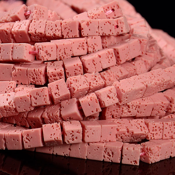Pink Lava Gemstone Square Cube 4MM 6MM Loose Beads (D647)