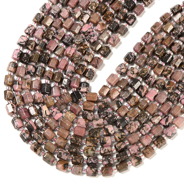 Natural Rhodonite Gemstone Faceted Round Tube Hexagon 10X8MM Loose Beads (D721)
