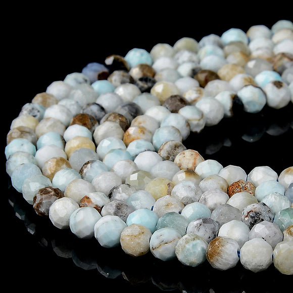 Natural Dominican Larimar Gemstone Grade A 4MM Micro Faceted Round Loose Beads 15 inch Full Strand (80018191-P95)