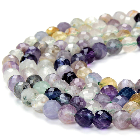 Natural Rainbow Fluorite Gemstone Grade A 6MM Micro Faceted Round Loose Beads 15 inch Full Strand (80018256-P100)