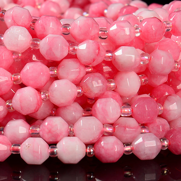 Pink Jade Gemstone Faceted Prism Double Point Cut 8MM Loose Beads (D625)