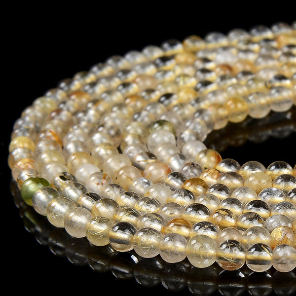 3MM Natural Golden Rutilated Quartz Gemstone Grade A Round Loose Beads 15.5 inch Full Strand (80017881-P80)