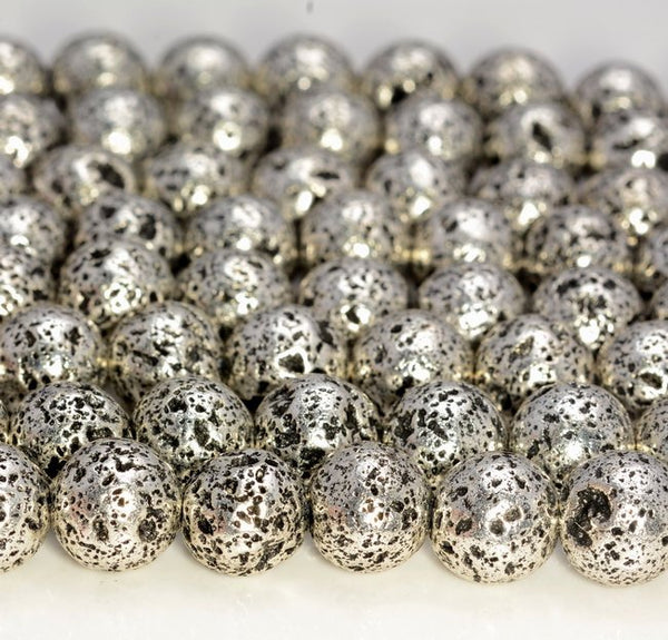 6mm Silver Plated Lava Gemstone Grade AAA Round Loose Beads 15.5 inch Full Strand (80006865-A226)