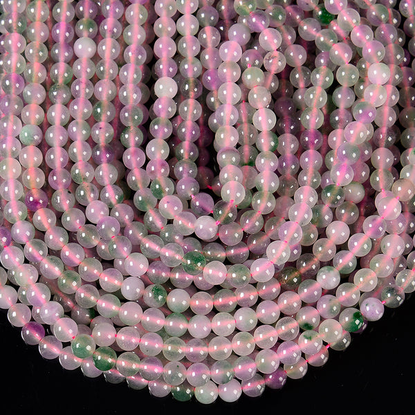 Pink Green Jade Gemstone Round 6MM Loose Beads 14.5 inch Full Strand (80020214-D627)