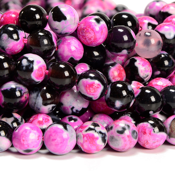 Black Pink Fire Agate Gemstone Round 6MM 8MM 10MM Loose Beads (D696)