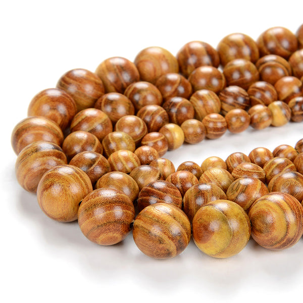 Natural Golden Sandalwood Mala Meditation Beads Round 6MM 8MM 10MM 12MM Loose Beads 16 inch BULK LOT (6A-W0)