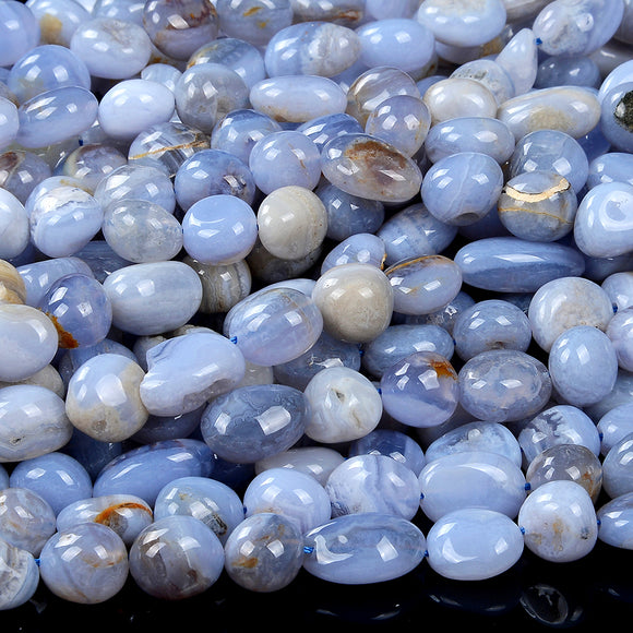 Natural Chalcedony Blue Lace Agate Gemstone 10-12MM Pebble Nugget Loose Beads (D468)