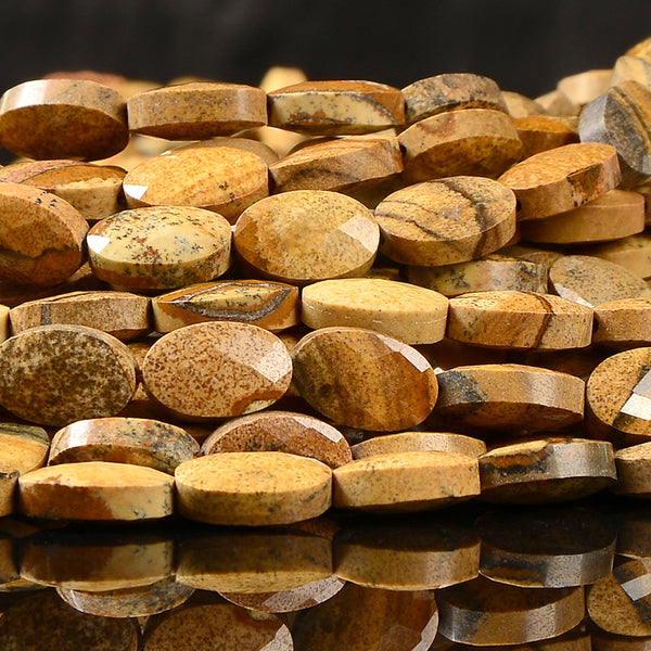 Natural Picture Jasper Gemstone Micro Faceted Oval 11X7MM Loose Beads 7.5 inch Half Strand (80021478-D718)