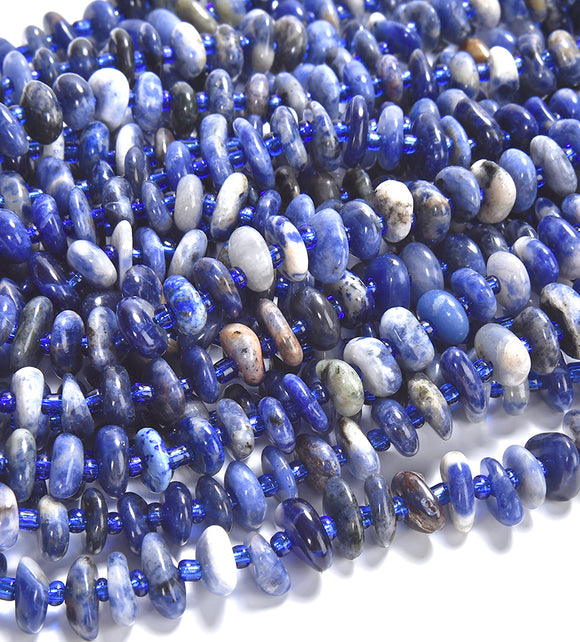 Natural Sodalite Gemstone Pebble Nugget Freeform Rondelle 8-10MM Loose Beads (D558)