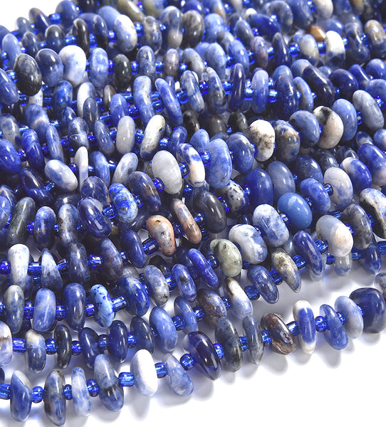 Natural Sodalite Gemstone Pebble Nugget Freeform Rondelle 8-10MM Loose Beads (D558)
