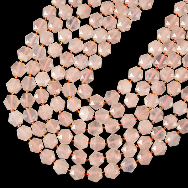 Natural Rose Quartz Gemstone Micro Faceted Hexagon Star 11MM Loose Beads 7.5 inch Half Strand (80021528-D722)