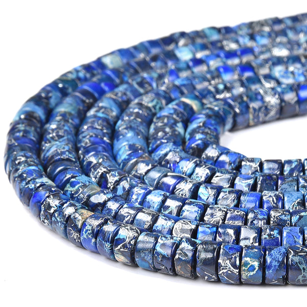 Lapis Blue Silver Inclusion Sea Sediment Imperial Jasper Gemstone Grade AAA Heshi Rondelle 4X2MM 6X3MM Loose Beads (D501)