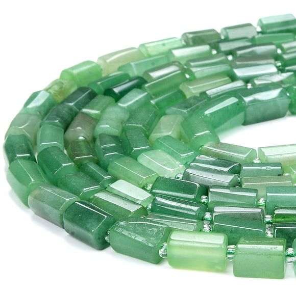 Natural Green Aventurine Gemstone 12X8MM Faceted Cylinder Round Tube Loose Beads (D465)