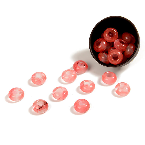 Cherry Quartz Gemstone Large Hole Beads Rondelle Donut 14MM BULK LOT 2,6,12,24,50 Beads (80021195-S63)