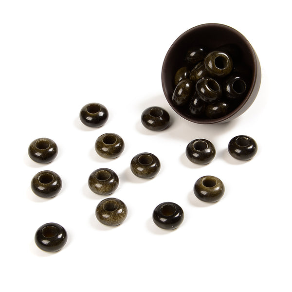 Natural Golden Obsidian Gemstone Large Hole Beads Rondelle Donut 14MM BULK LOT 2,6,12,24,50 Beads (80021193-S63)