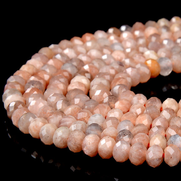 Natural Peach Sunstone Gemstone Grade A Micro Faceted Rondelle 4X3MM 5X3MM Loose Beads (P88)