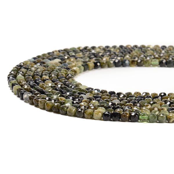 Natural Green Tourmaline Gemstone Grade AA Micro Faceted Cube 4MM Loose Beads (P119)