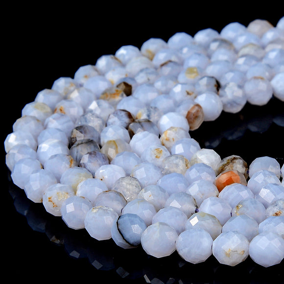 Natural Chalcedony Blue Lace Agate Gemstone Grade A Micro Faceted Round 4MM 5MM 6MM Loose Beads 15 inch Full Strand (P95)