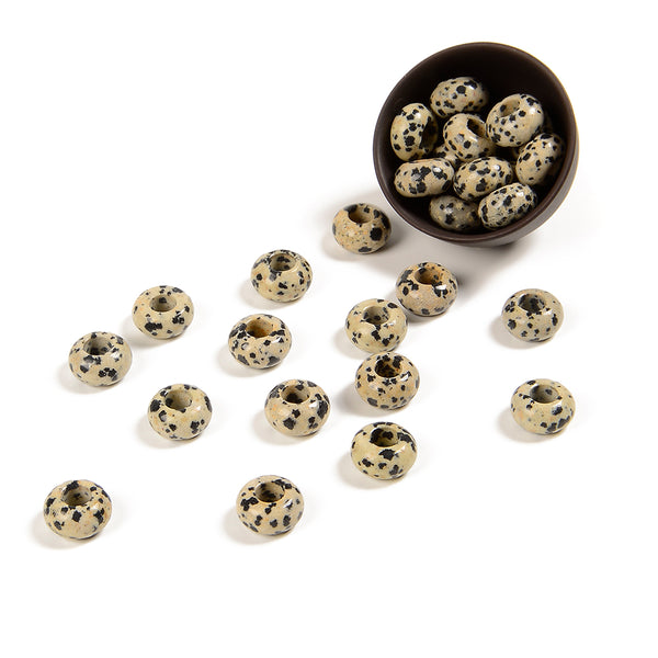 Natural Dalmation Jasper Gemstone Large Hole Beads Rondelle Donut 14MM BULK LOT 2,6,12,24,50 Beads (80021189-S63)