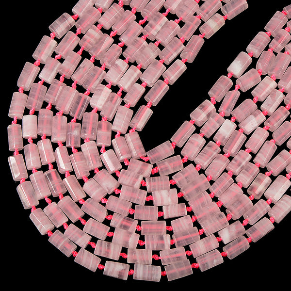 Natural Rare Pink Mangano Calcite UV Reactive Gemstone Faceted Cylinder Round Tube 12X8MM Loose Beads (D712)