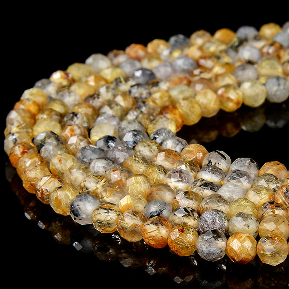 Natural Rutilated Quartz Gemstone Grade AAA 4MM Micro Faceted Round Loose Beads 15 inch Full Strand (80018203-P95)