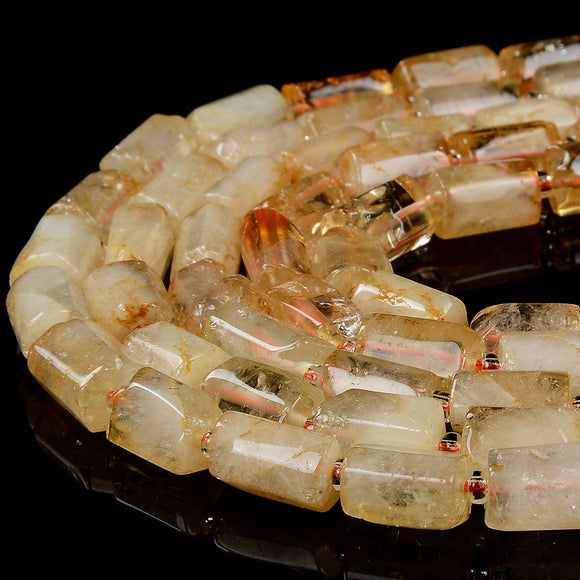 Natural Citrine Gemstone 12X8MM Faceted Cylinder Round Tube Loose Beads (D464)