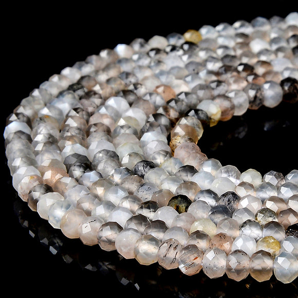 Natural Silver Black Sunstone Gemstone Grade AAA Micro Faceted Rondelle 4X3MM Loose Beads (P91)