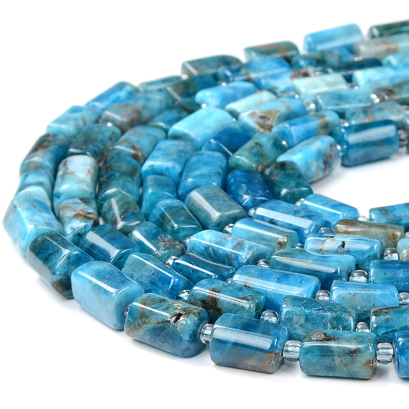 Natural Blue Apatite Gemstone 11X7MM Faceted Cylinder Round Tube Loose Beads (D465)