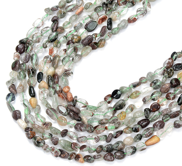 Natural Green Phantom Quartz Gemstone 6-8MM Pebble Nugget Loose Beads (D466)