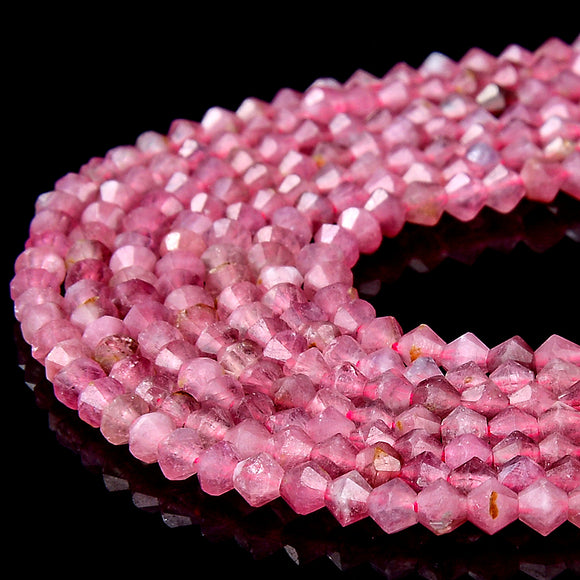 Natural Pink Tourmaline Gemstone Grade AAA 3MM Faceted Rondelle Saucer Loose Beads 15 inch Full Strand (80018169-P93)