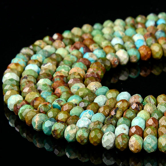 Natural Turquoise Gemstone Grade AA Micro Faceted Rondelle 4X3MM Loose Beads (P89)