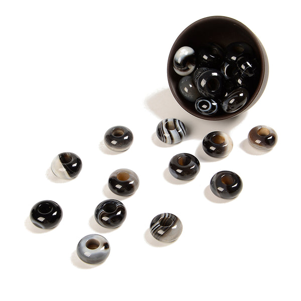 Coffee Lace Agate Gemstone Large Hole Beads Rondelle Donut 14MM BULK LOT 2,6,12,24,50 Beads (80021198-S63)