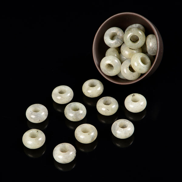 Natural White Labradorite Gemstone Large Hole Beads Rondelle Donut 14MM BULK LOT 2,6,12,24,50 Beads (80021212-S62)